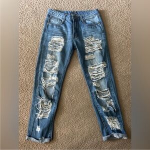 Fashion Nova destroyed loose fit jeans